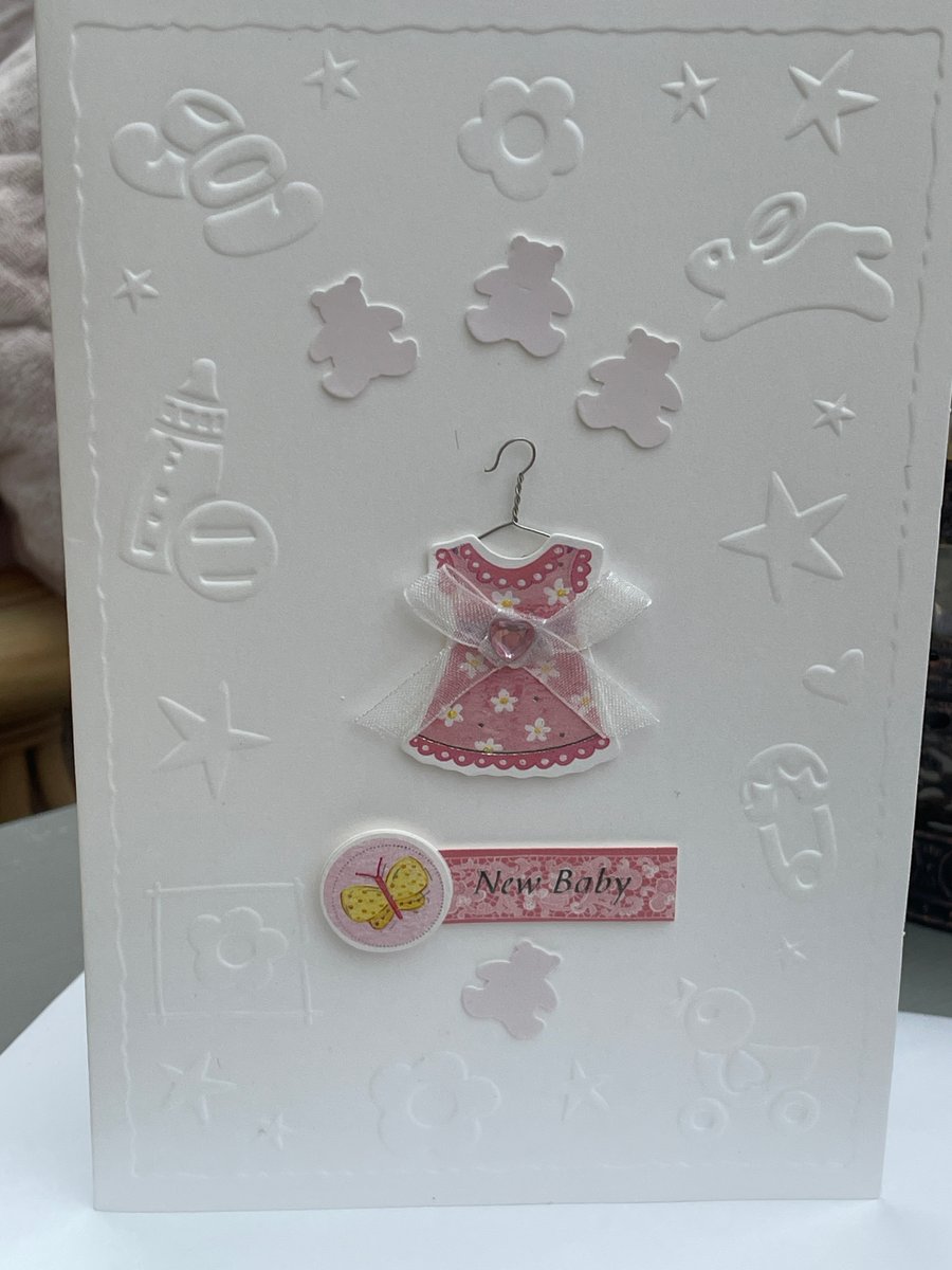 Pretty little dress and teddies New baby card