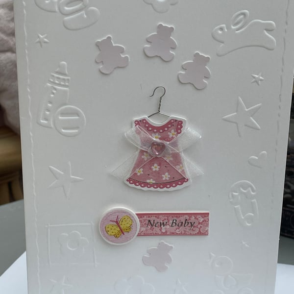 Pretty little dress and teddies New baby card