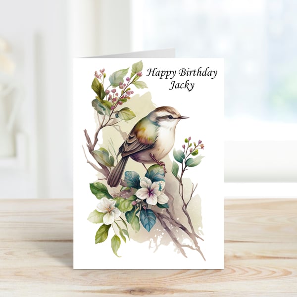Bird on a Branch Personalised Birthday Card