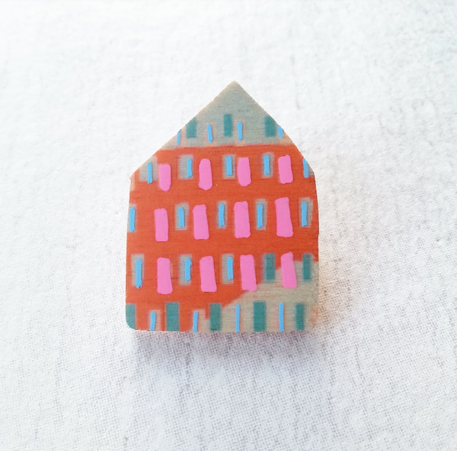 Wooden House Pin Badge, House Brooch, House Pin, Red House