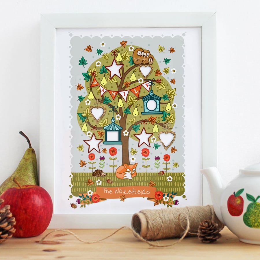 PERSONALISED 'Autumn Family Tree' - A4 Unframed Print