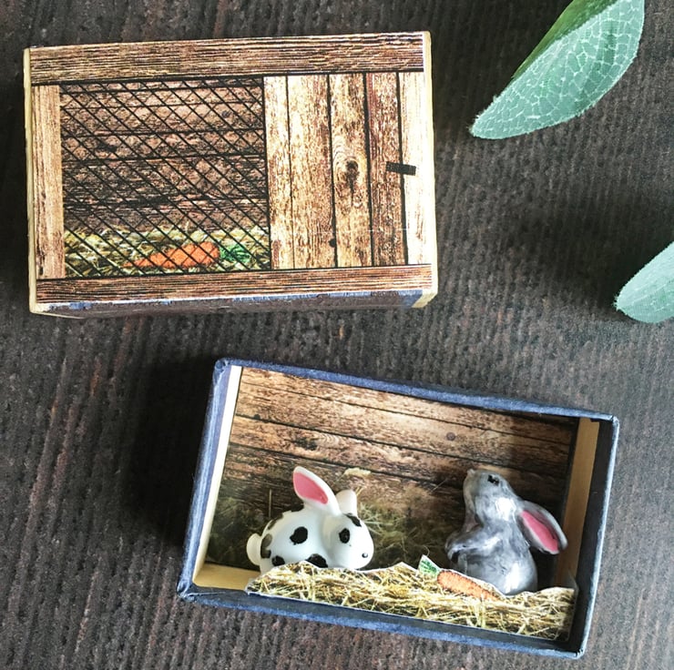 Matchbox art. Diorama - Rabbits in hutch - Folksy
