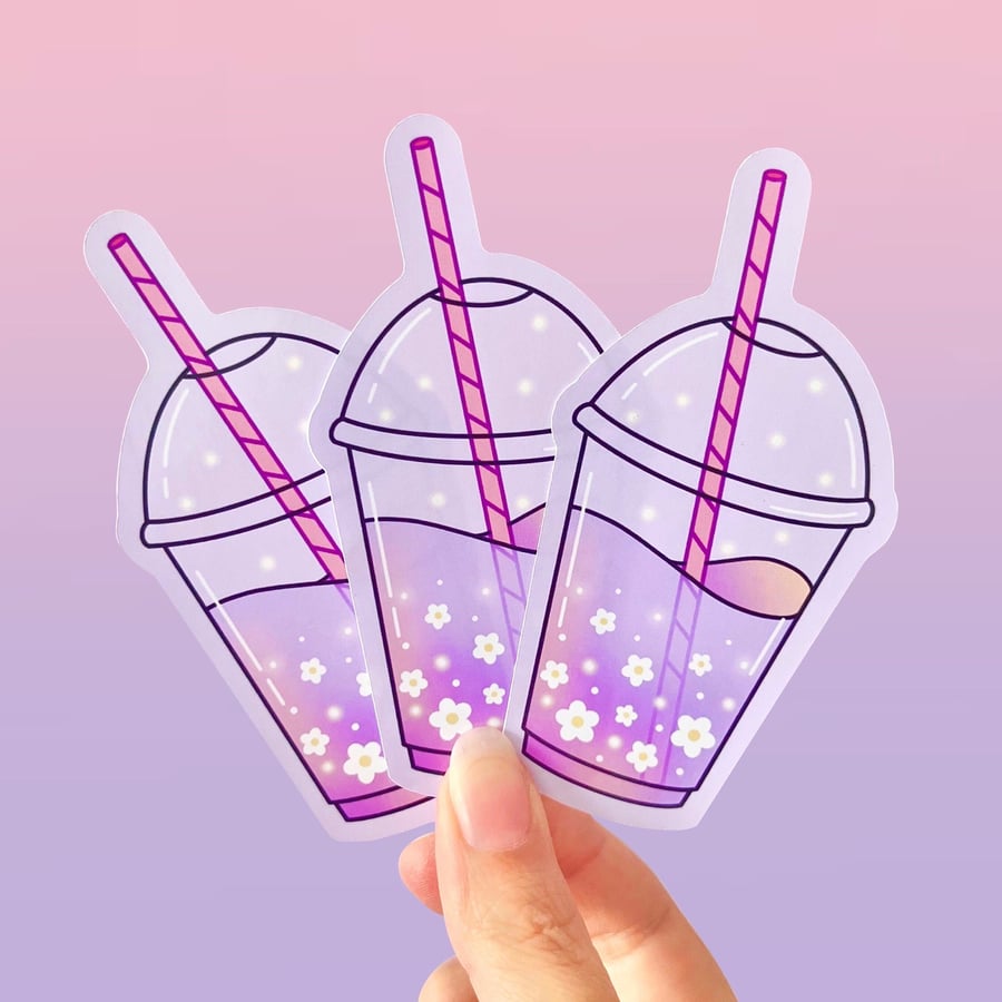 Spring Iced Coffee Die Cut Sticker, Large Latte Sticker, Spring Decal.