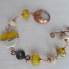 yellow lampwork heart bracelet, copper jewellery