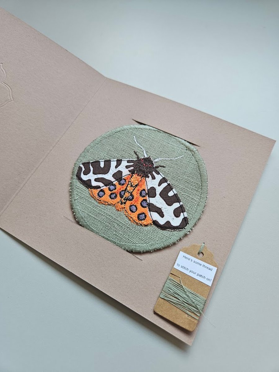 Handmade embroidered patch, sew on patch, embroidered Garden Tiger Moth patch