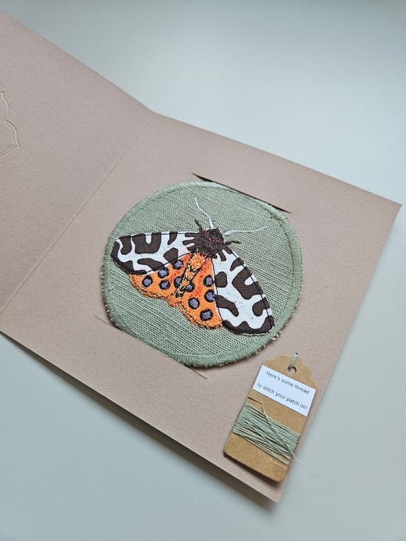 Handmade embroidered patch, sew on patch, embroidered Garden Tiger Moth patch