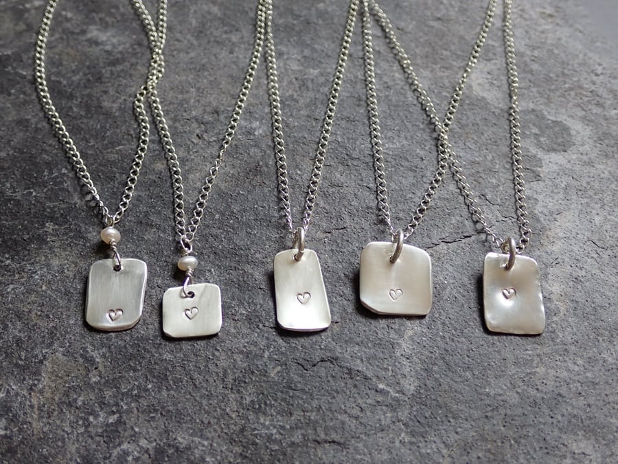 Heart Necklace, Sterling Silver, Hand Stamped