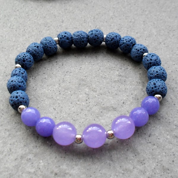  Lilac Quartz With Blue Lava Rock Stretch Bracelet 