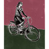 Cyclist No.2 A3 poster-print (dark pink and green-grey)