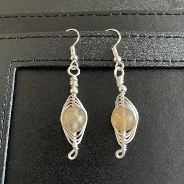 Natural Citrine Gemstone Earrings in Silver Plated Copper