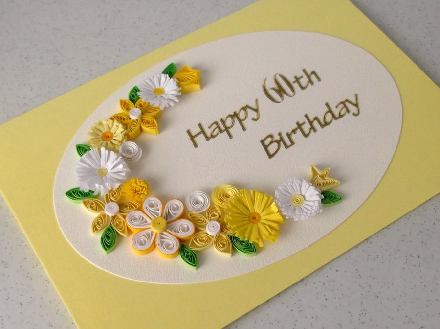 60th birthday card, quilled flowers, handmade, paper quilling