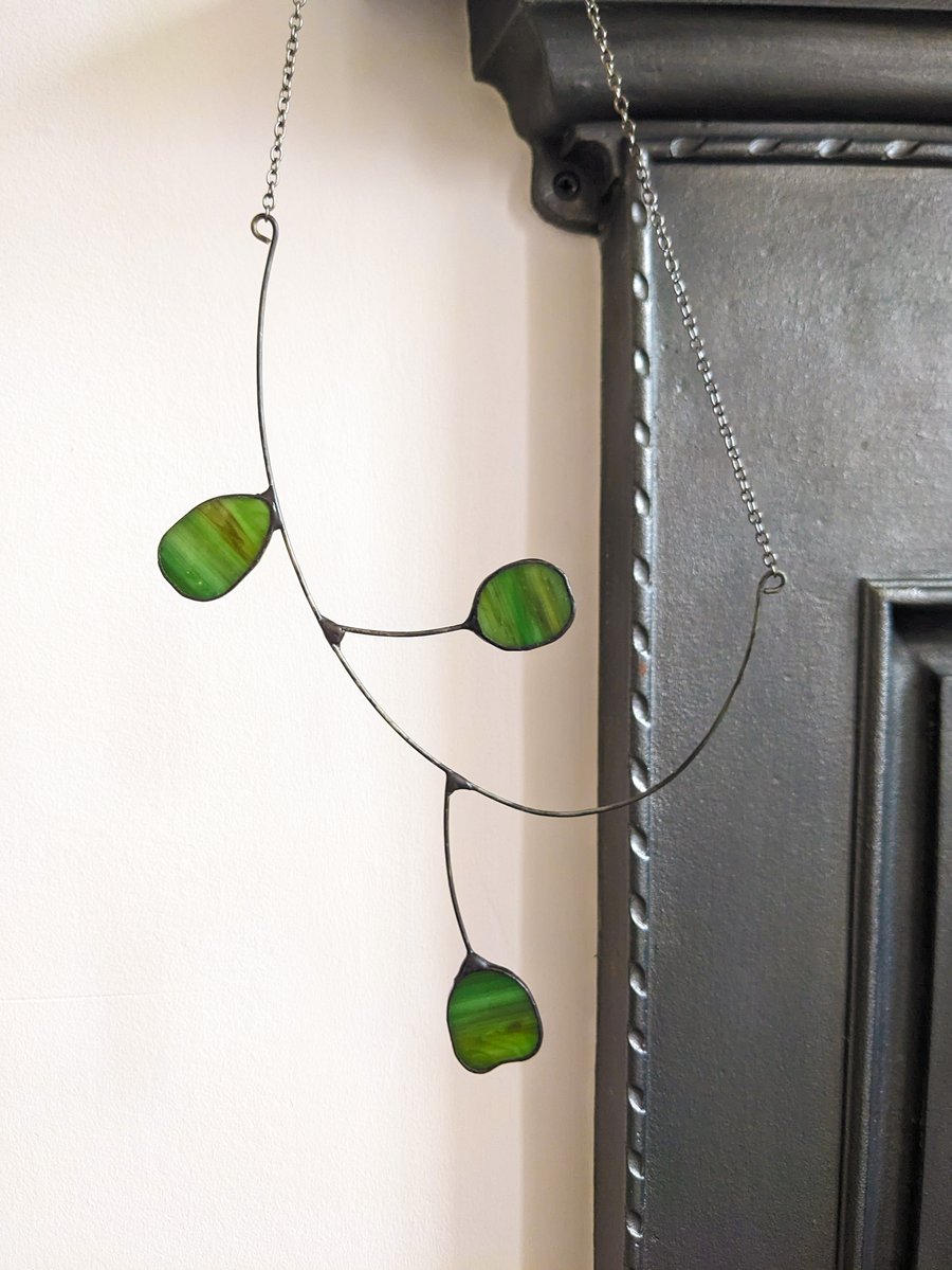 Stained Glass Wreath, Eucalyptus Demi Wreath, Hanging Tiffany Suncatcher