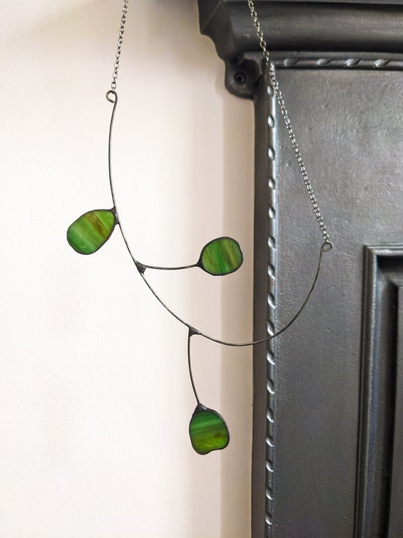 Stained Glass Wreath, Eucalyptus Demi Wreath, Hanging Tiffany Suncatcher