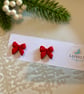 Red Bow Stud Earrings - Polymer Clay Handmade Jewellery 