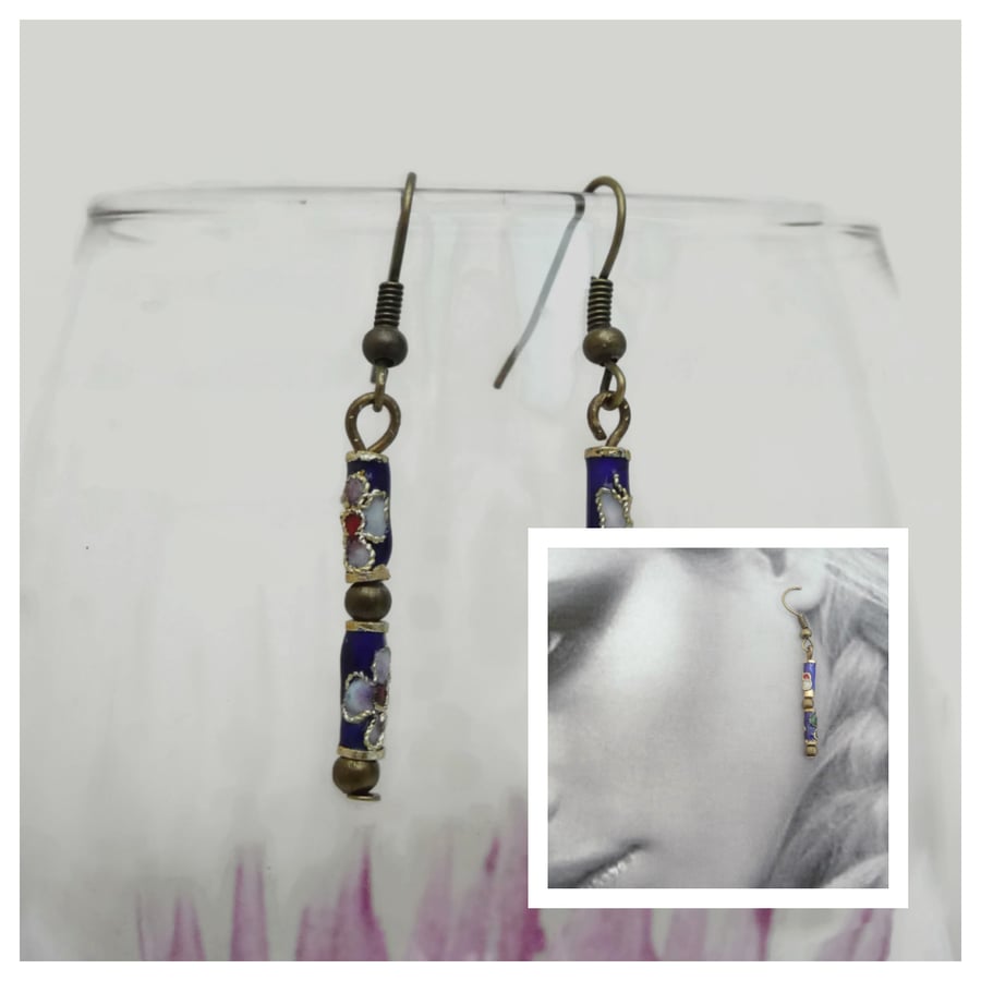 Antique Bronze Glass Bead Earrings  