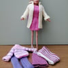 Set of hand knitted items for a teenage doll