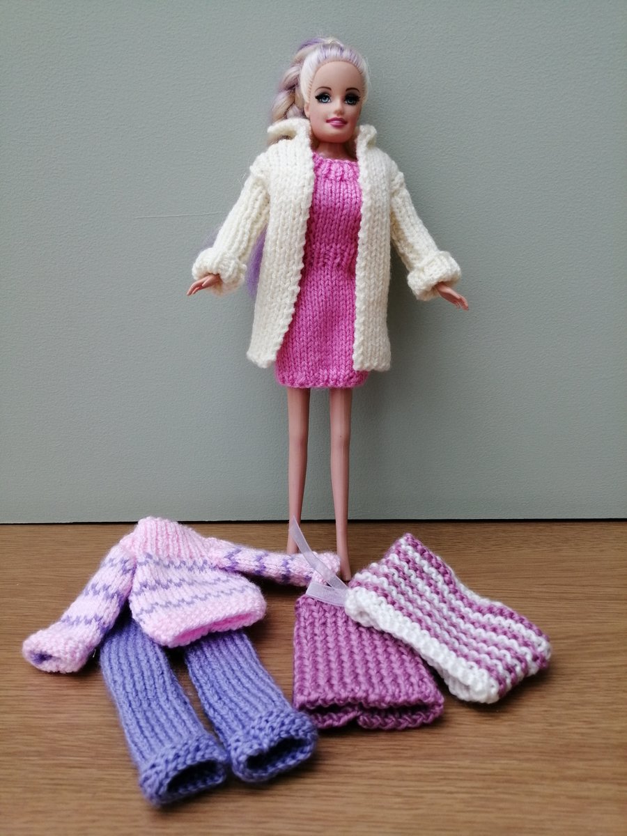 Set of hand knitted items for a teenage doll