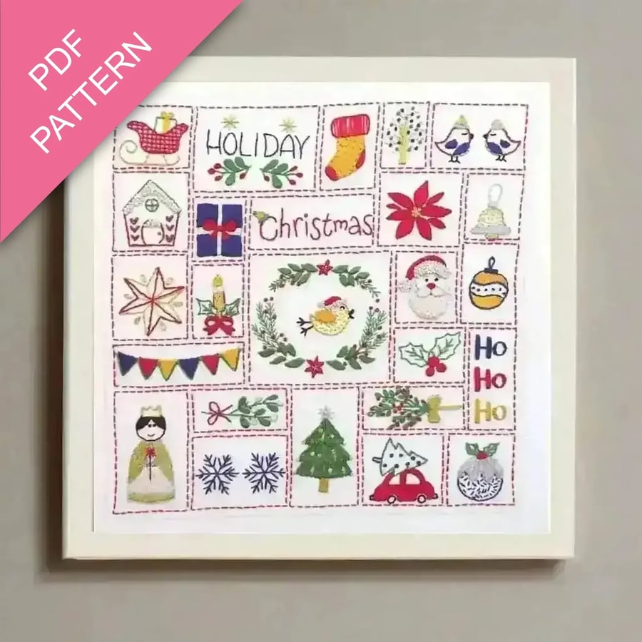 Christmas Advent Calendar Hand Embroidery PDF Pattern