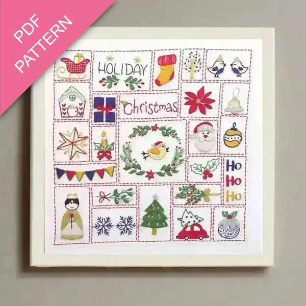 Christmas Advent Calendar Hand Embroidery PDF Pattern