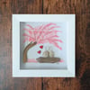 Sea glass, pebble and driftwood frame art "CHERRY BLOSSOMS"