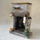 Dolls House Fireplace - Stone Kitchen Tudor, Medieval, Cottage, Rustic , 1:12th