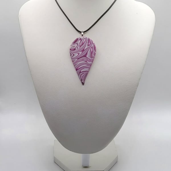 Large Teardrop Pendant Necklace 60x30mm, Handmade Polymer Clay Statement Necklac