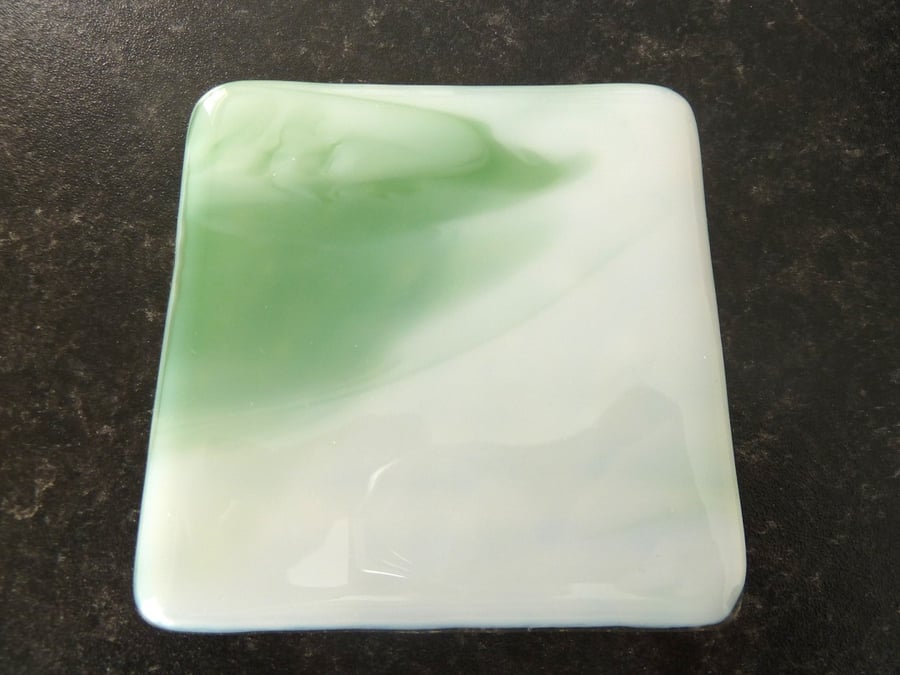 green streaky fused glass coaster