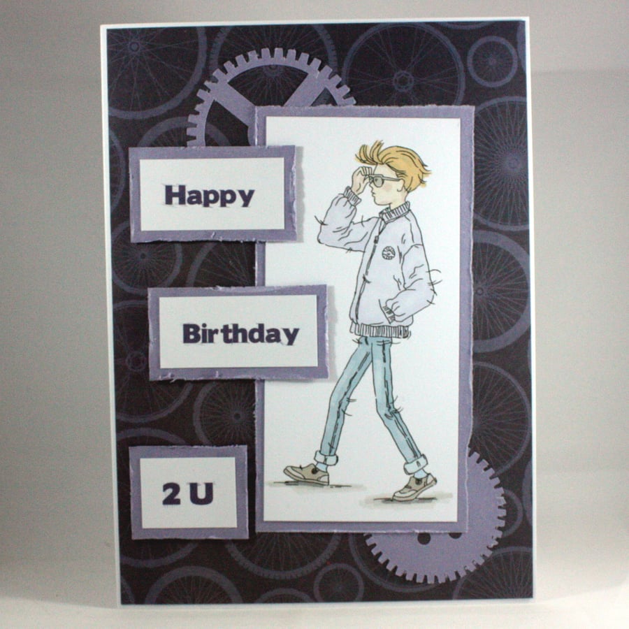 Handmade boy or teenager birthday card - Happy Birthday 2U