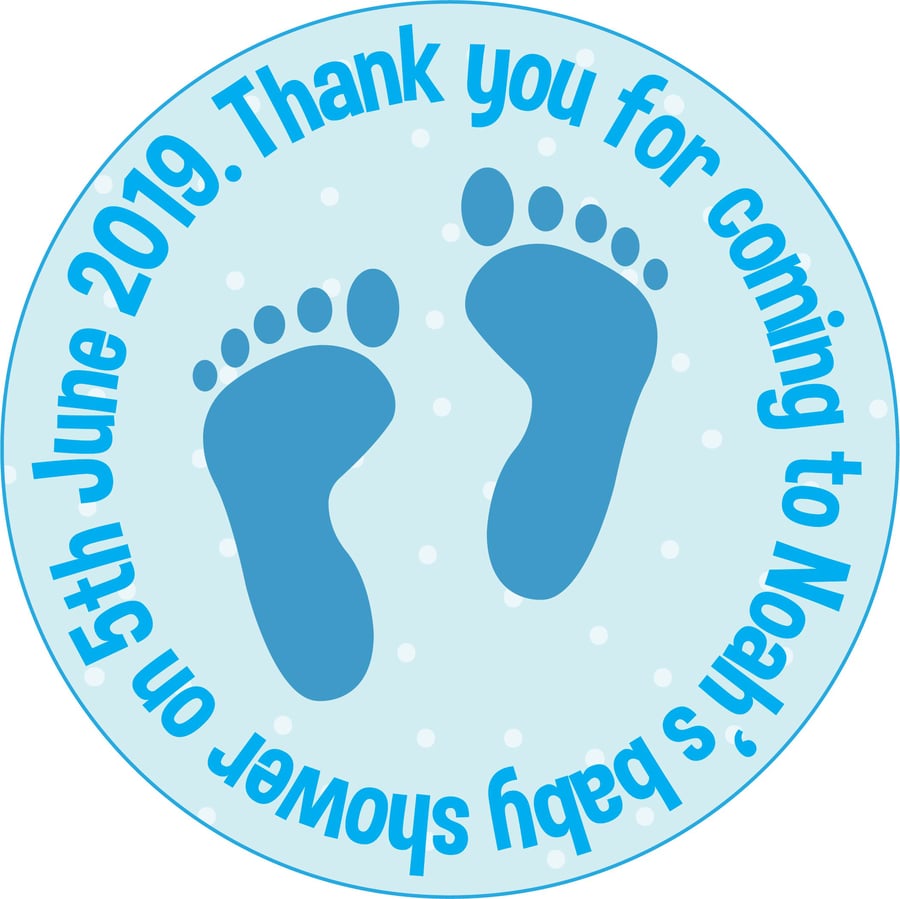 Personalised Glossy Baby Feet Circle Party Labels x 15