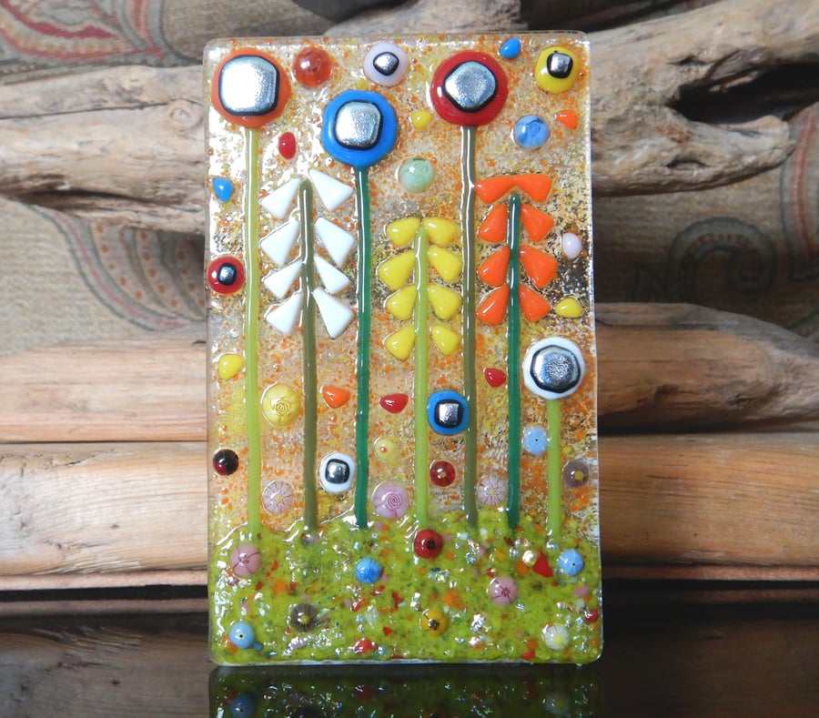Handmade Fused Glass 'Meadow' T-Light Holder