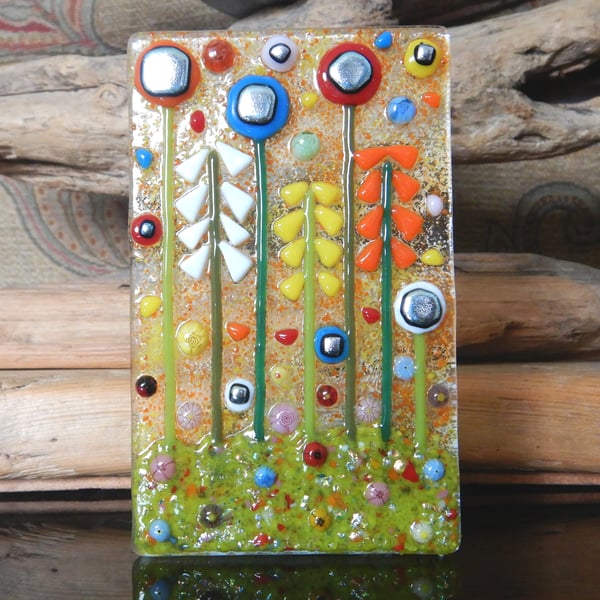 Handmade Fused Glass 'Meadow' T-Light Holder