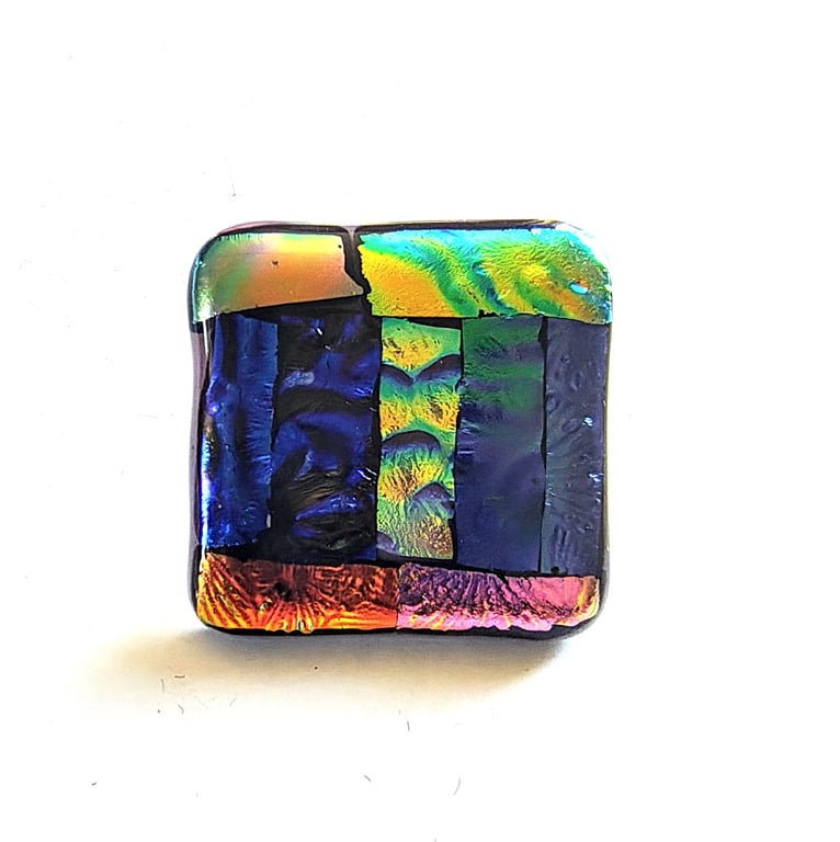 Dichroic L014 Luxury Fused Glass Patchwork Brooch Handmade 