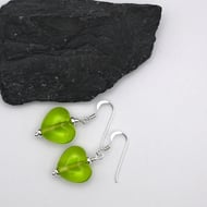 green glass heart earrings