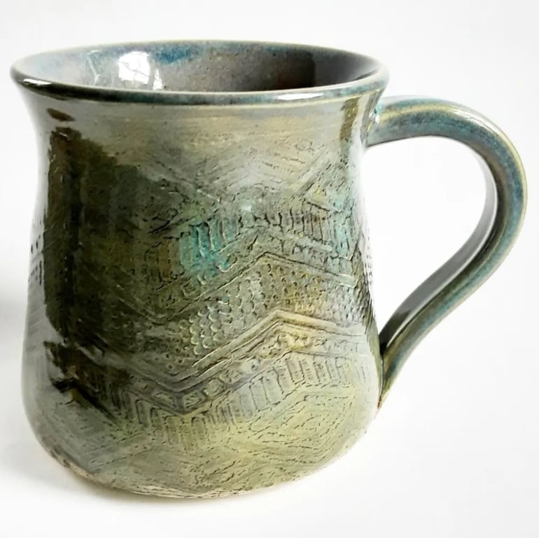 Green Patterned Glazed Mug - Hand Thrown Stoneware Ceramic Mug 