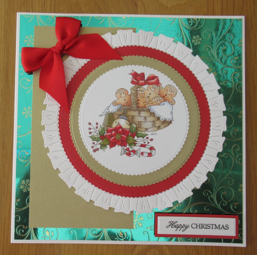 8x8" Gingerbread Men in a Basket - Luxury Christmas Card