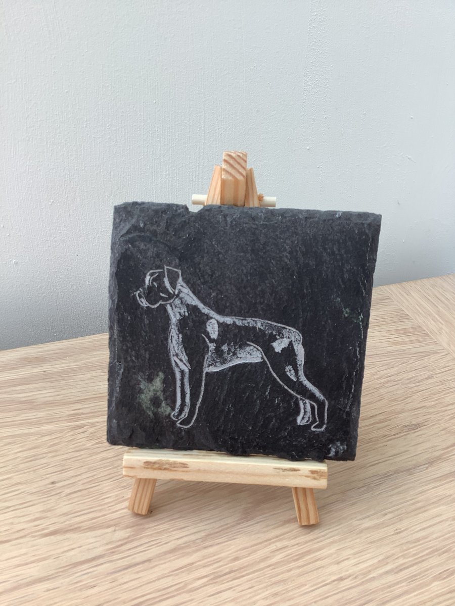 Boxer Dog  - original art picture hand carved on slate