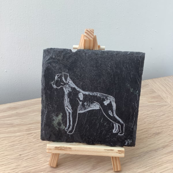 Boxer Dog  - original art picture hand carved on slate