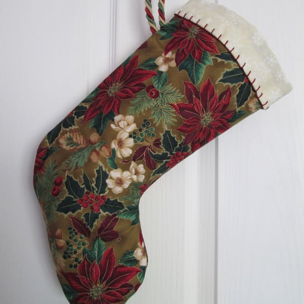 SOLD - SALE - Poinsettia and Holly Festive Stocking