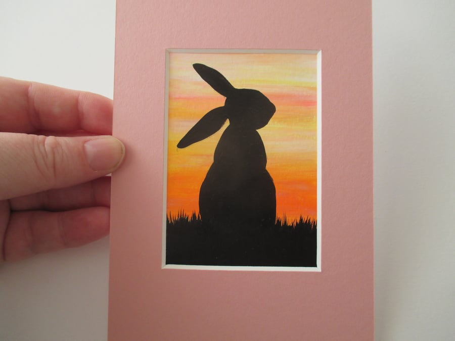 Bunny Rabbit ACEO Original Art Picture Painting Mounted