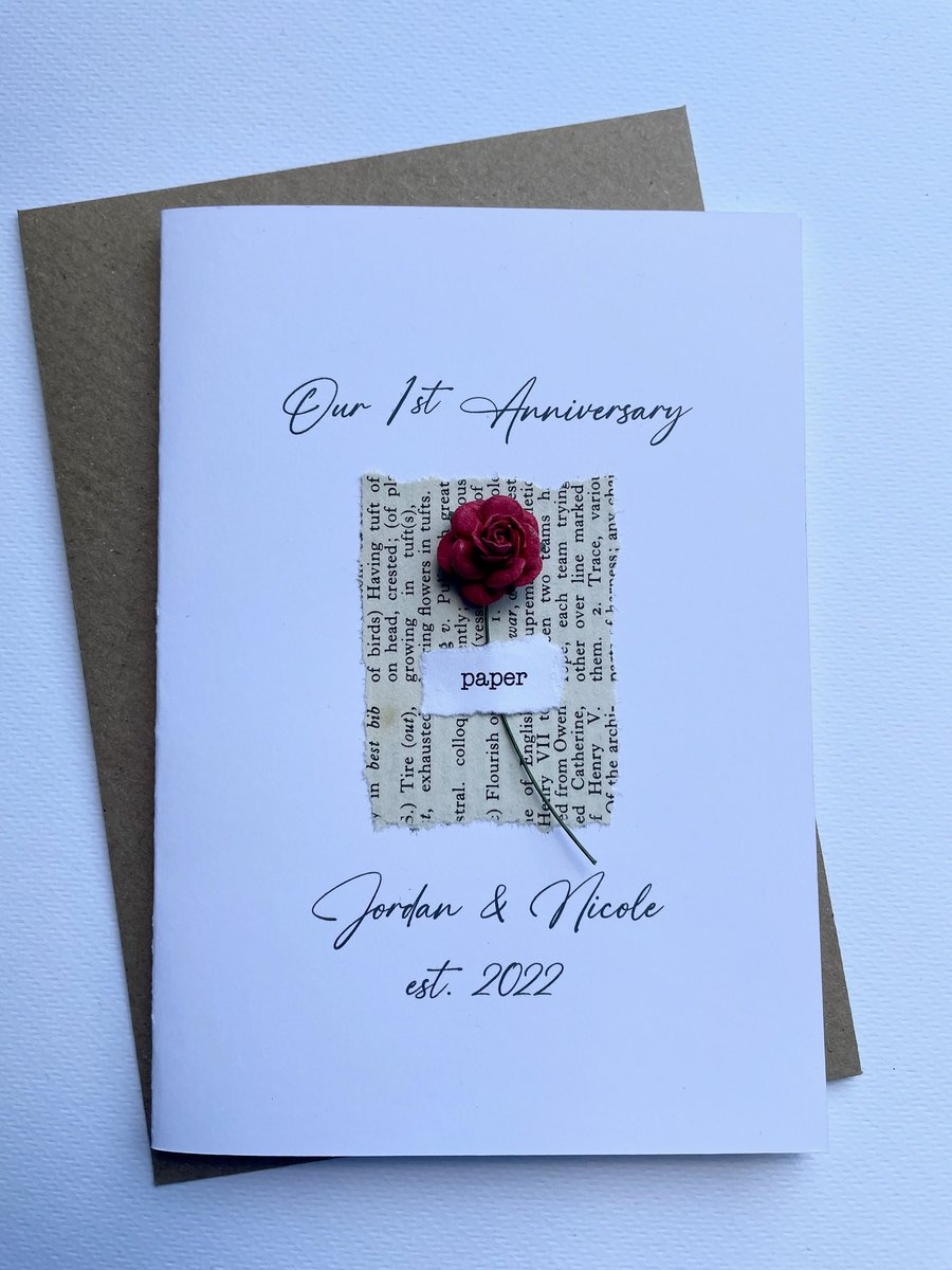 1st One Year Anniversary Wedding Day Card Husband Wife Paper Vintage Book