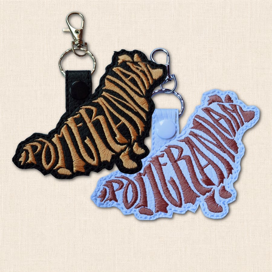 Pomeranian Keyring - Dog Silhouette Word Art Accessory