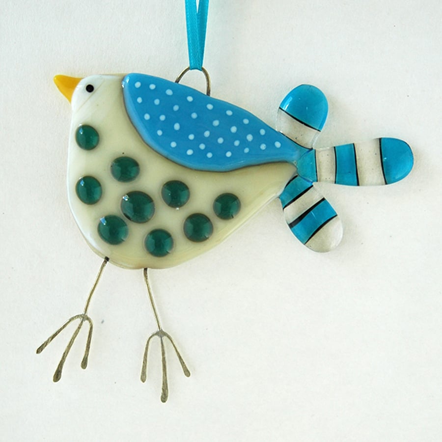 Fused Glass Spotty Bird Decoration