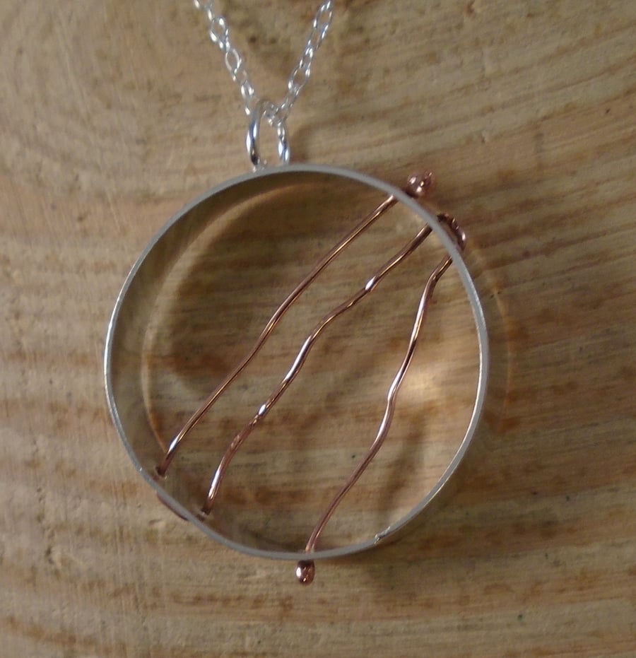 Sterling Silver and Copper Wire Stripe Necklace