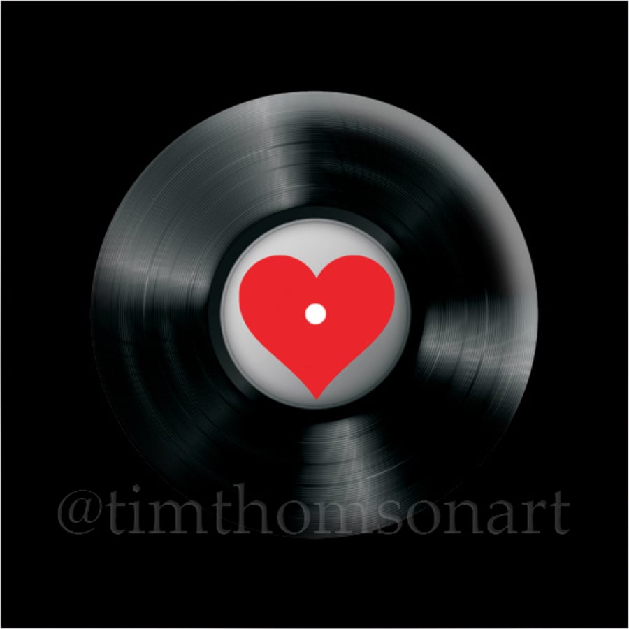 Love Vinyl! Heart in a Vinyl record 25mm Button Pin Badge