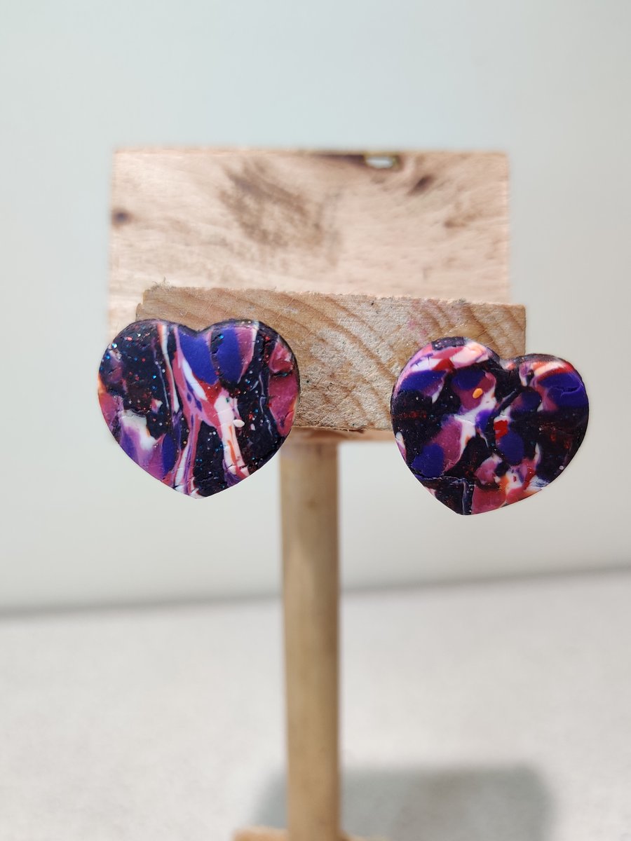 Purple scraps heart stud earrings