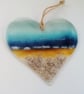 Coastal heart suncatcher, fused glass hanger.  - Image 3