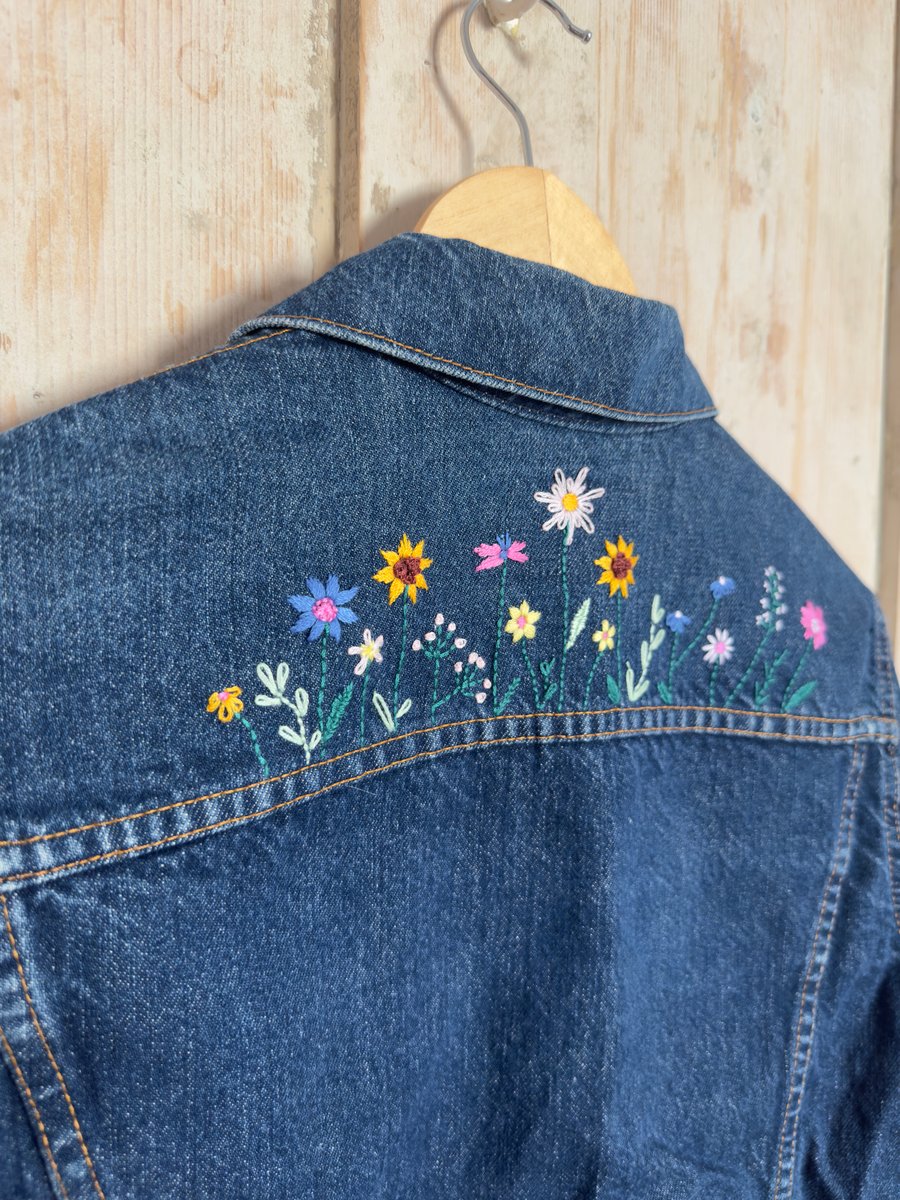 ‘Sunflower Party’ Embroidered Upcycled Levi’s denim jacket 