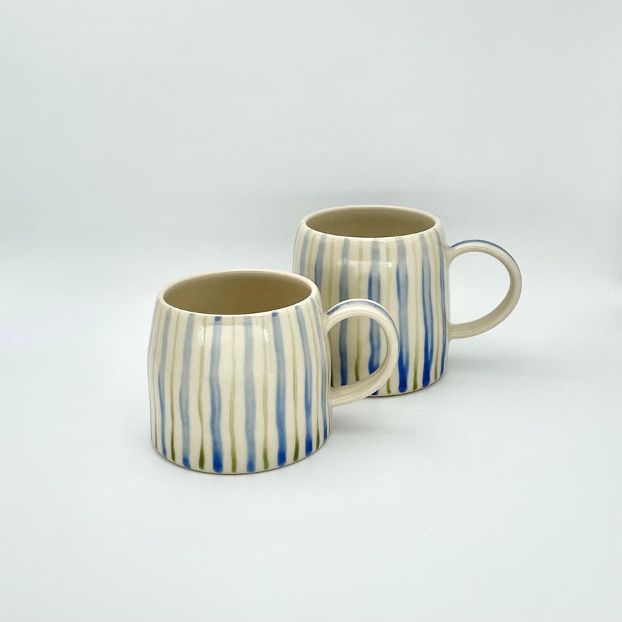 Handmade Mug Tea Coffee Blue Green Stripes Birthday Thank You Pottery Gift