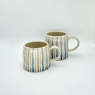 Handmade Mug Tea Coffee Blue Green Stripes Birthday Thank You Pottery Gift
