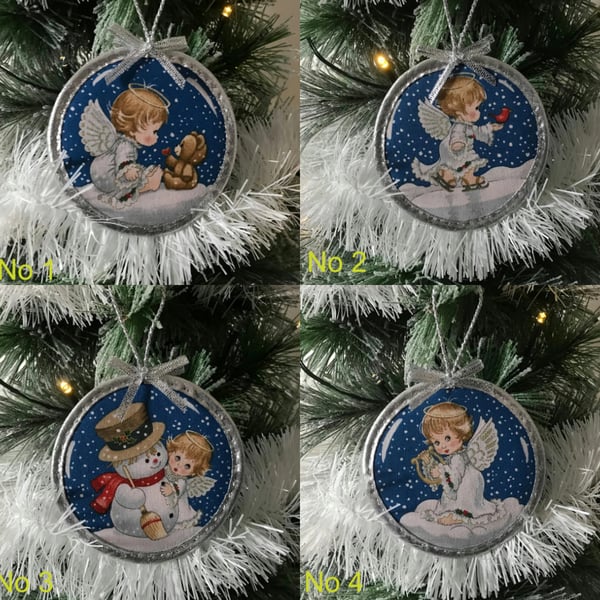 Christmas Tree baubles, Set of 4, Cute Angel, Tree or Wall Christmas Decorations